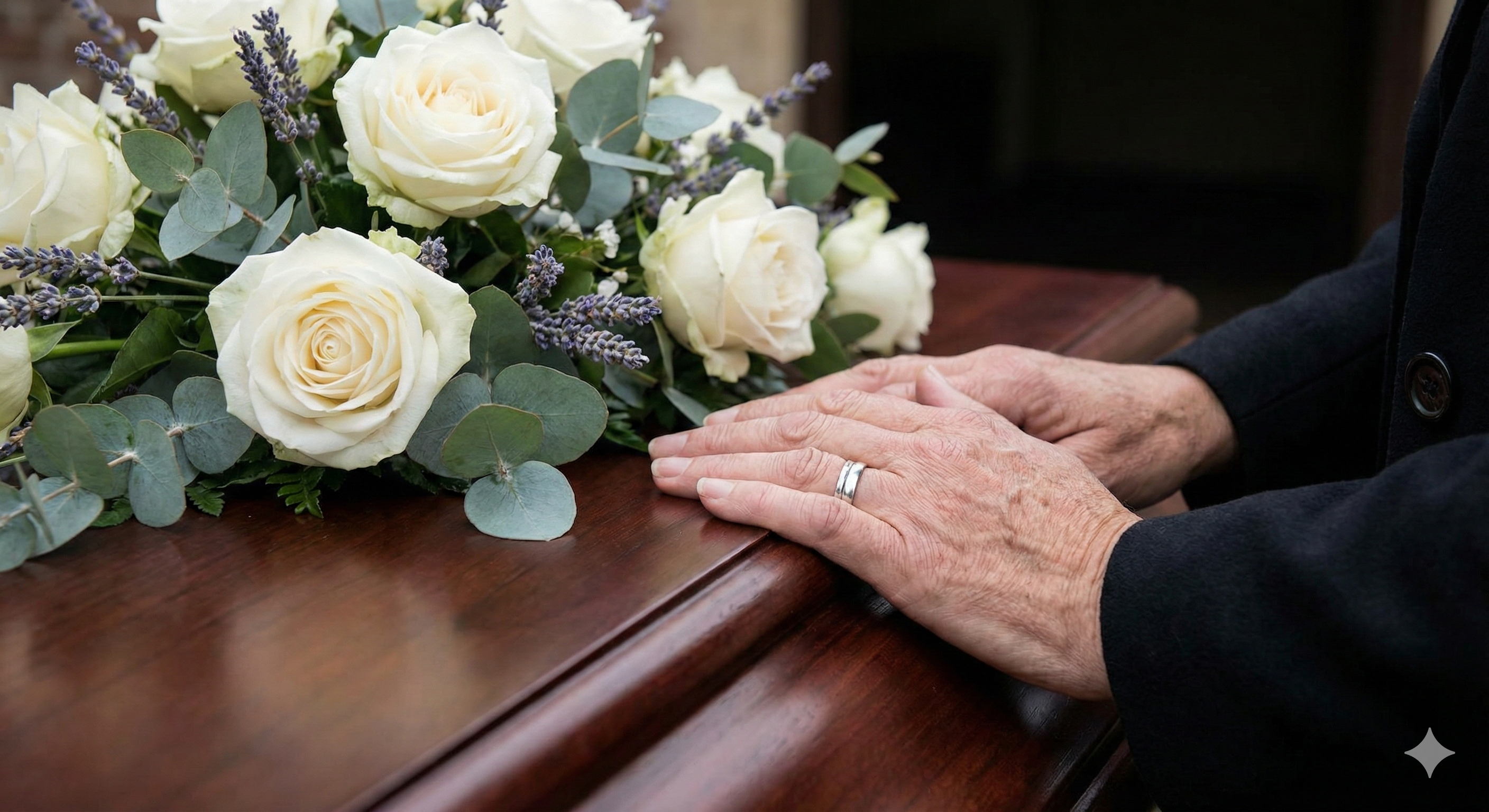 Funeral care with flowers and caring hands